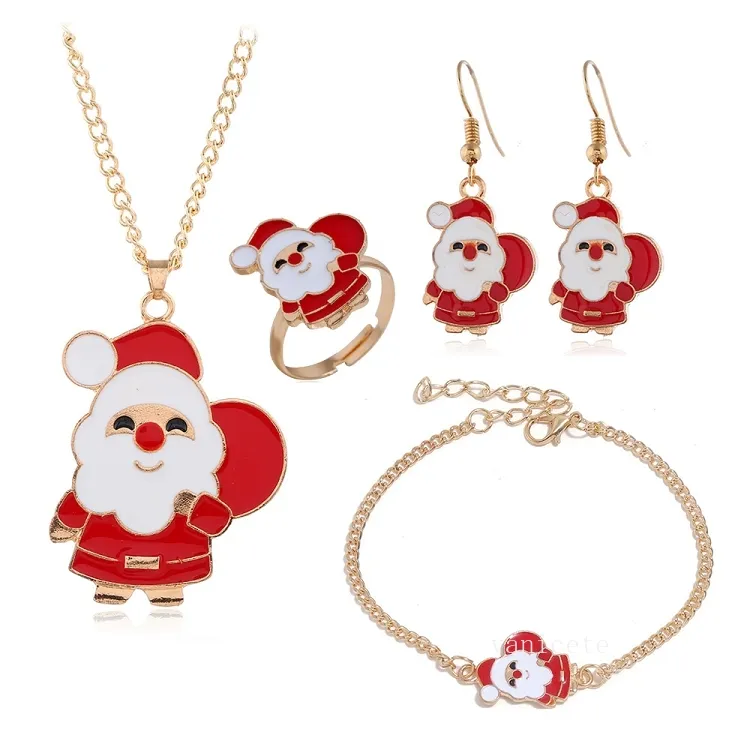 Série de cadeaux de Noël Père Noël Elk Bell Décorations Boucles d'oreilles Bague Collier Bracelet Ensemble de quatre pièces Ornements T2I52925