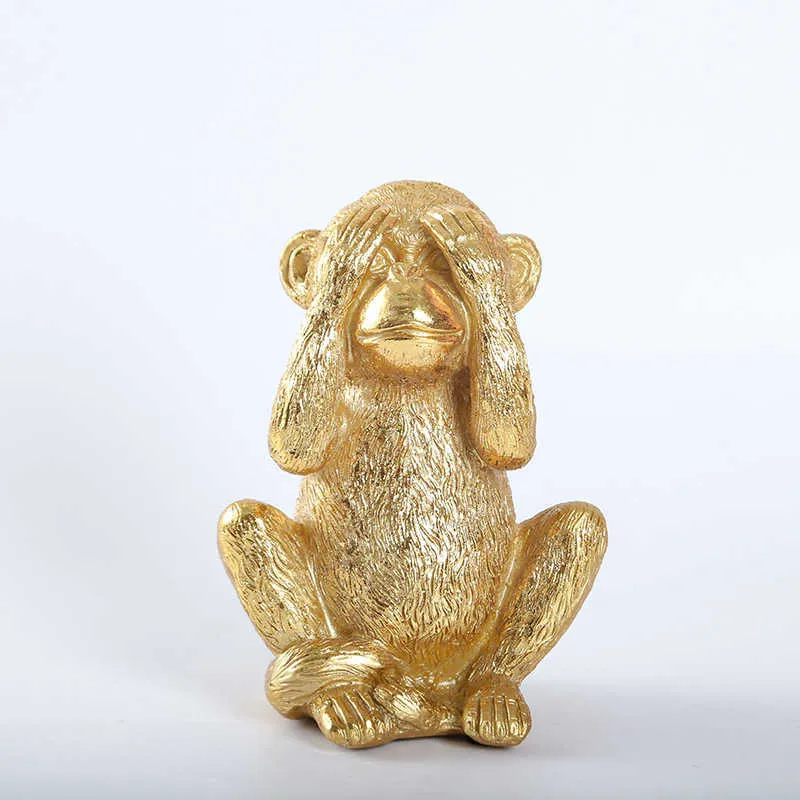 Żywica nie słuchać Zobacz rozmowę złoty małpa miniaturowe figurki home decor sypialnia korytarz ozdobne rzeźby ozdoby 210804