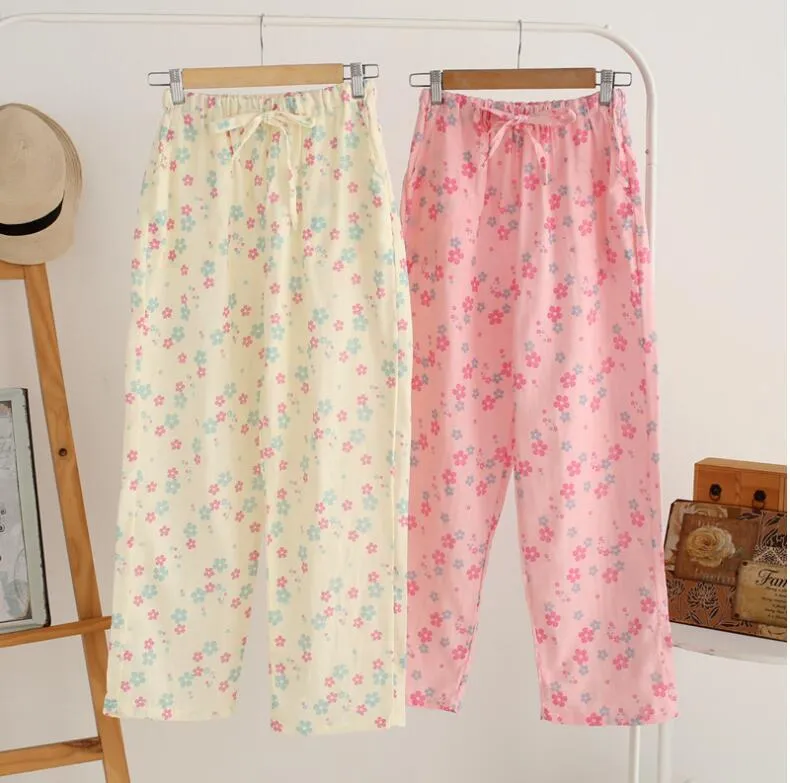 Sweet Floral Dot Animal Gingham Plaid Print Full Length Pants Women Elastic high Waist Loose Casual Long Trousers Sleep 210429