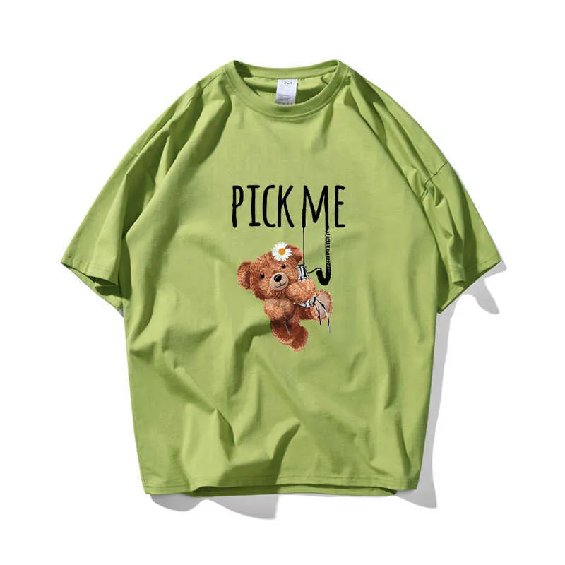 Pick Me Bear Hip Hop Oversize T-shirt Männer Streetwear Harajuku T-shirt Kurzarm Baumwolle Lose HipHop T-Shirt Paar Sommer 210603