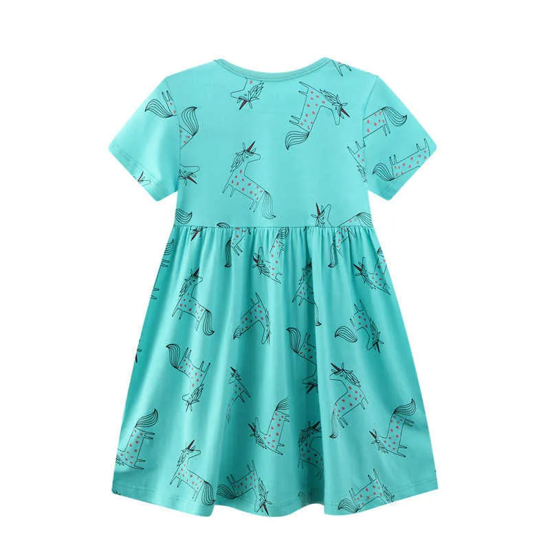Hoppmätare Stripe Summer Barnkläder med fågelapplikation Söt amerikansk stil Bomull Princess Tjejer Klädkläder 210529