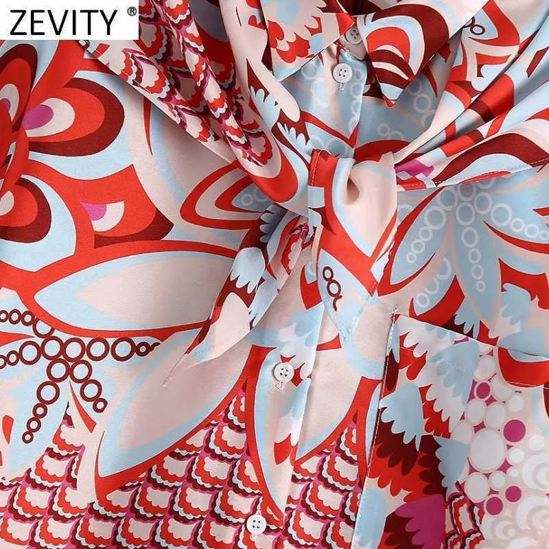 Zevity Women Vintage Totem Floral Print Casual Loose Shirts Female Long Sleeve Kimono Blouse Roupas Chic Blusas Tops LS9319 210603