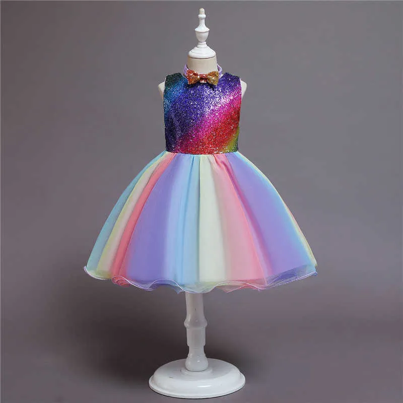 Robes d'enfant pour filles Sparkle arc-en-ciel robe petite fille vêtements vêtements de noël nouveau-né fête d'anniversaire paillettes robe de bal fille Q0716