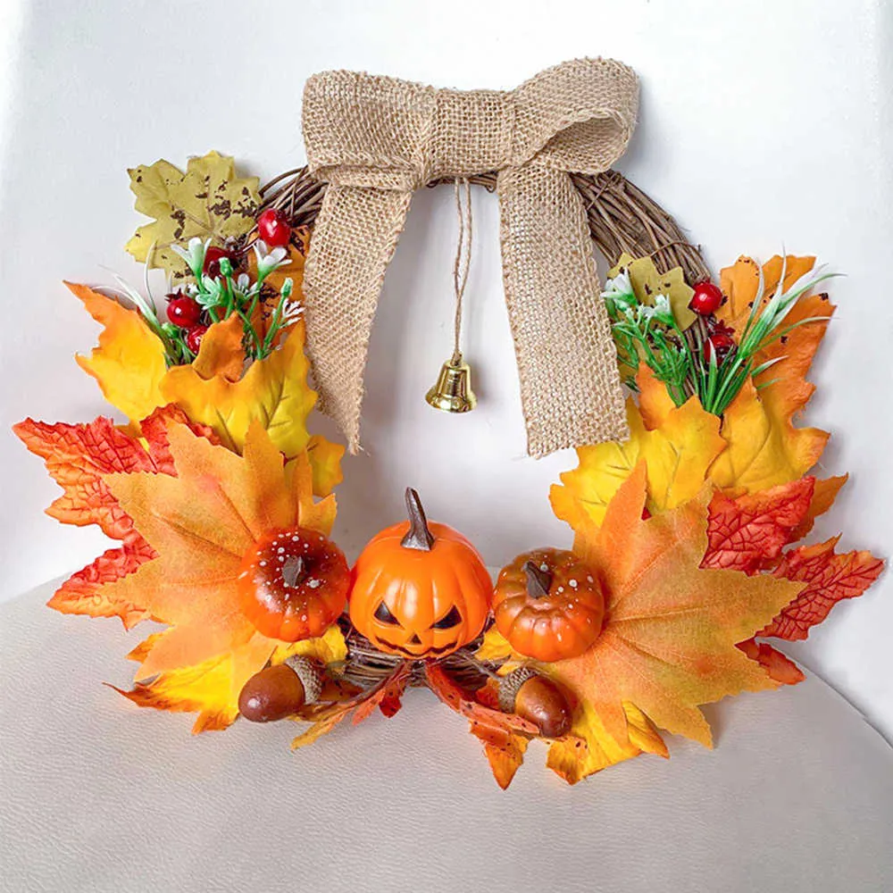 Autunno raccolto foglia d'acero appeso corona di moda zucca ghirlanda ghirlanda ornamento muro ghirlanda halloween regalo di ringraziamento Y0831