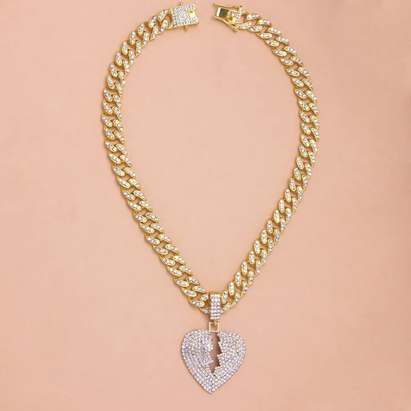 Rappeur Bling Crystal Curb Hip Hop Heartbreak Collier pour femmes hommes Iced Out Punk Baguette Choker Cuban Link Chain Neckce Gift P230G