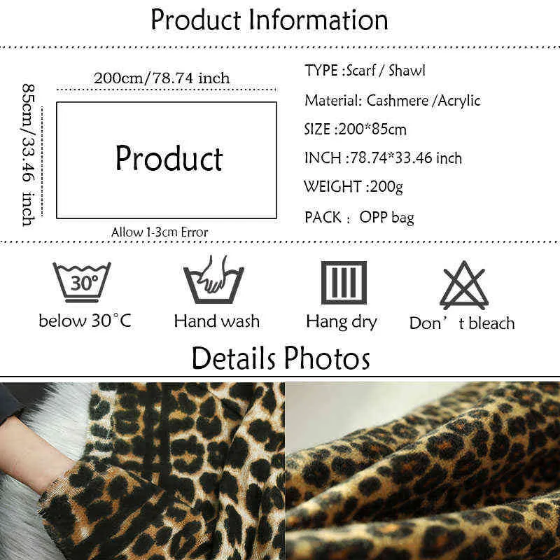 Cashmere Scarf For Women Luxury Leopard Warm Hijab Winter Lady Pashmina Shawls And Wraps Foulard Thick Blanket 2201064961715