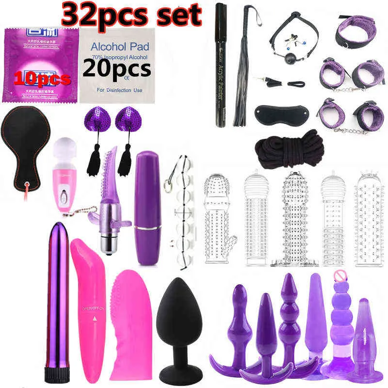 Bondages sex shop Fetish Adult Flirt Game Kit de jouets érotiques Restraint Vibrator Anal Plug Sex Toys pour hommes Couples Bdsm Bondage Products 1122