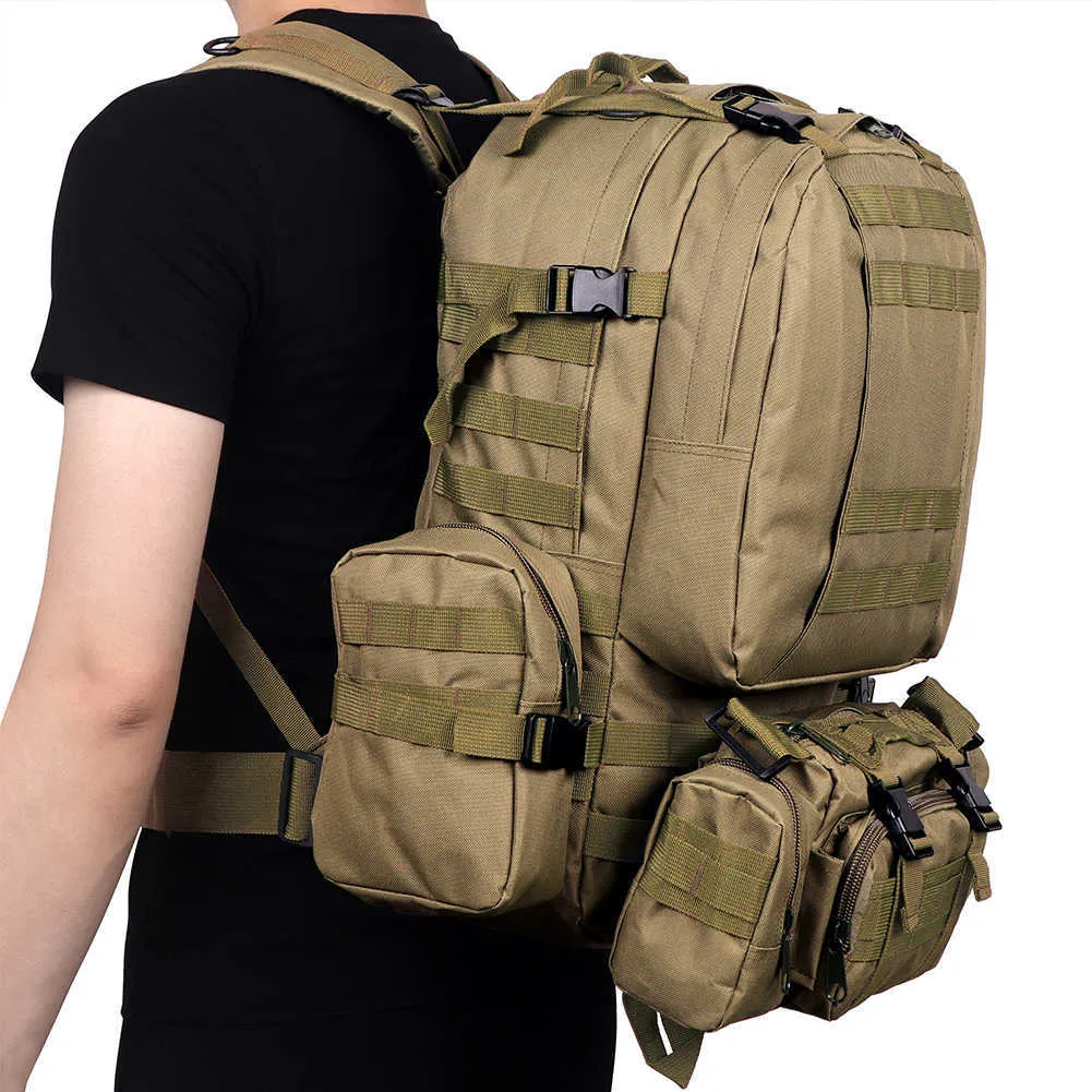 50L Tactical Backpack,Men's Military Backpack,4 in 1Molle Sport Tactical Bag,Outdoor Hiking Climbing Army Backpack Camping Bags Y0721
