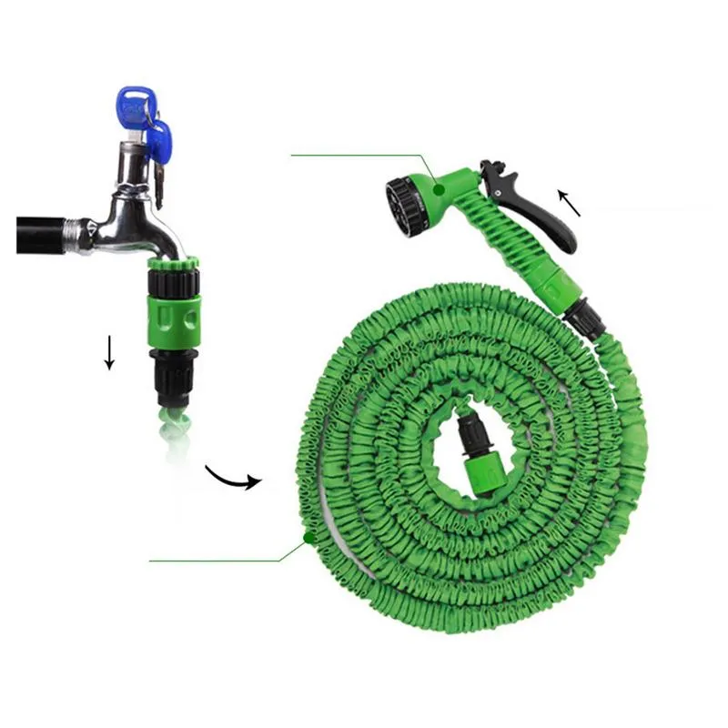 Vattenutrustning Garden Slangen utbyggbar flexibel vatten EU-slangar Rör med spraypistol till biltvätt 25ft-250ft244C