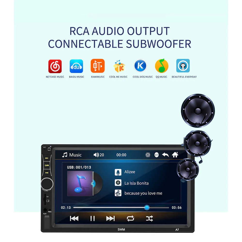 7 inç A7 2 Din Dokunmatik Ekran Araba Stereo FM Radyo Bluetooth Ayna Bağlantı Multimedya MP5 Oyuncu AUX FM Radyo Arabası Elektroniği8668438