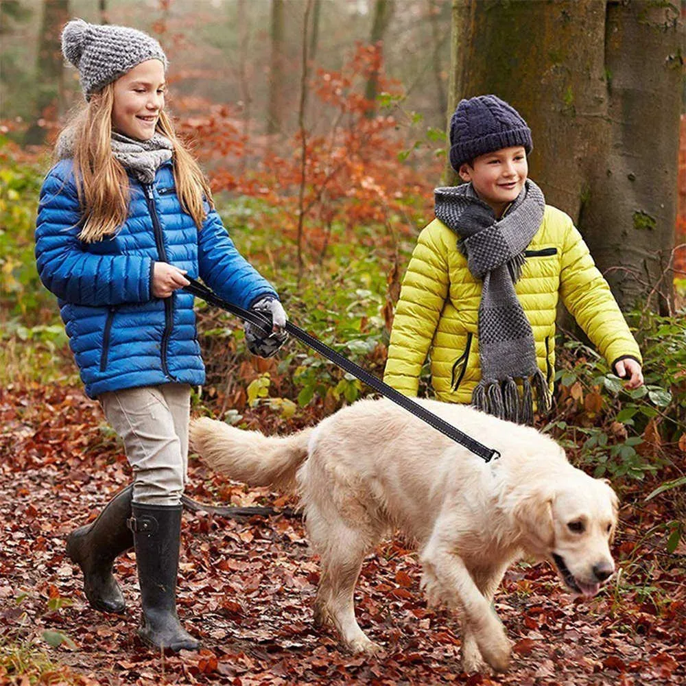 Reflective Dog Leash Rope Nylon Two Handle Small Medium Large Pet Dog Lead Belt Training Durable Walking Running Accessories 210729