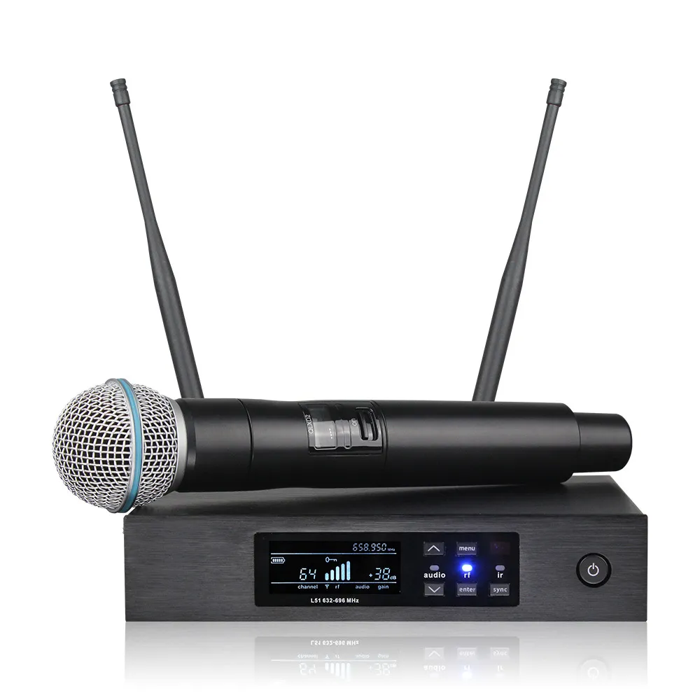 Ny! Qlxd4 Högkvalitativ UHF Profeesional Dual Wireless Microphone System Stage Föreställningar En två trådlös mikrofon