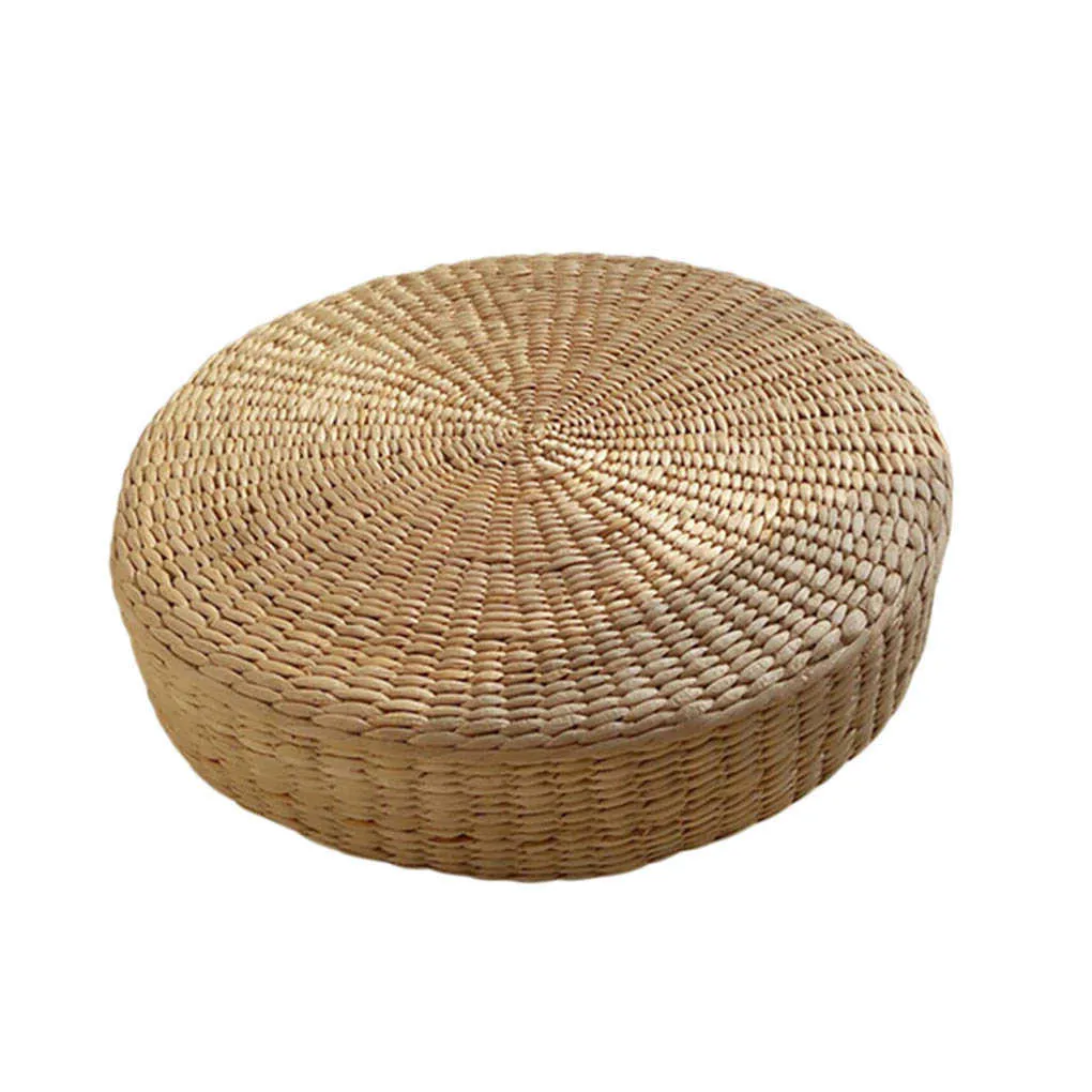 Floor Pillow Eco-Friendly Round Straw Cushion Hand Woven Tatami Floor Mat Yoga Tea Ceremony Meditation Pad 210716260w