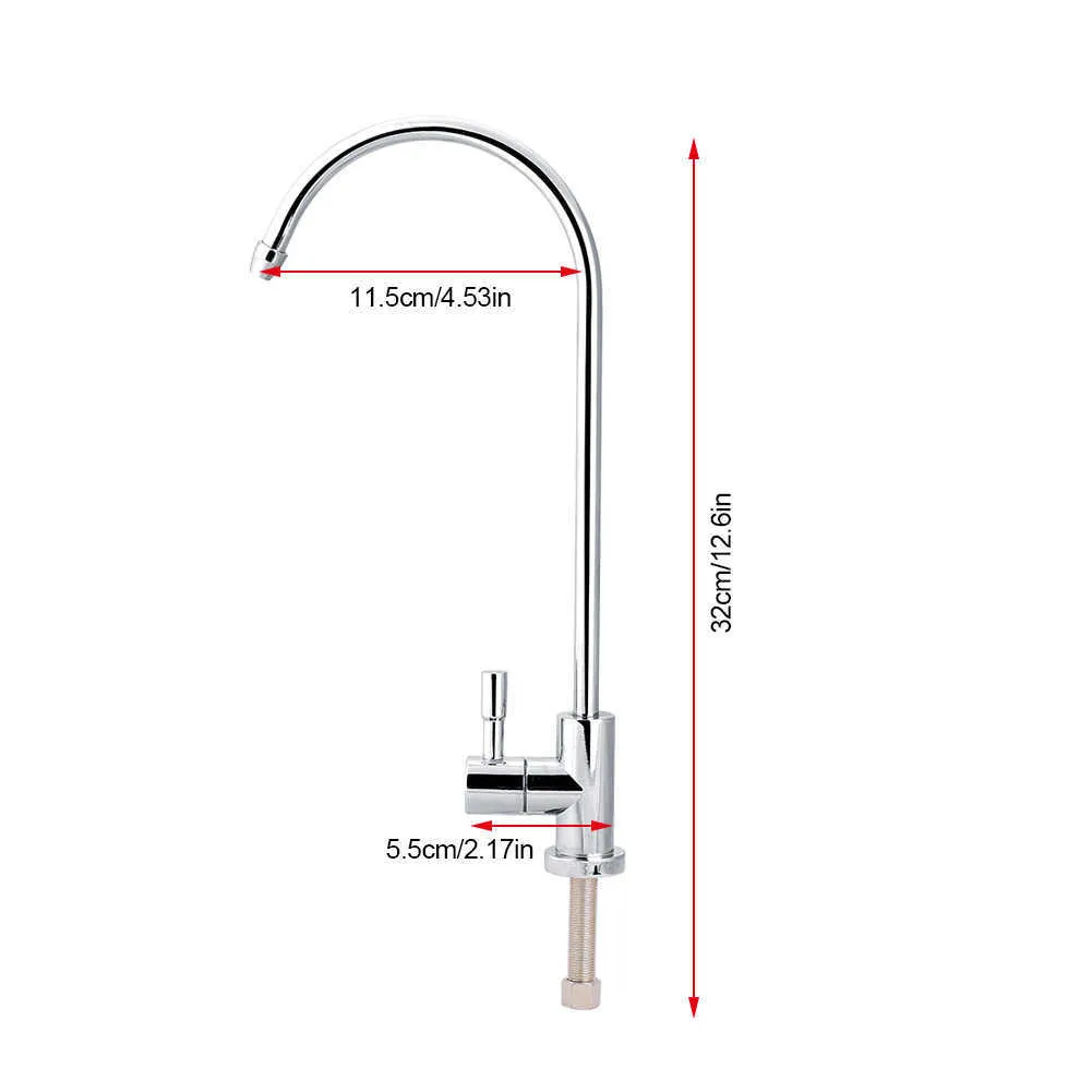 1/4 '' en alliage d'acier inoxydable robinet d'évier de cuisine robinet chrome osmose inverse RO filtre à eau potable 210724