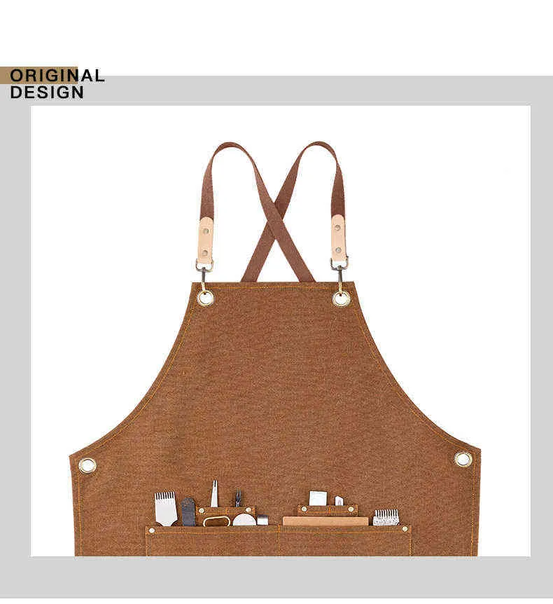 Grembiule da lavoro in tela cerata resistente con tasche attrezzi, grembiule da cucina barbecue, bavaglino da caffè, cinghie incrociate regolabili M-L 211222