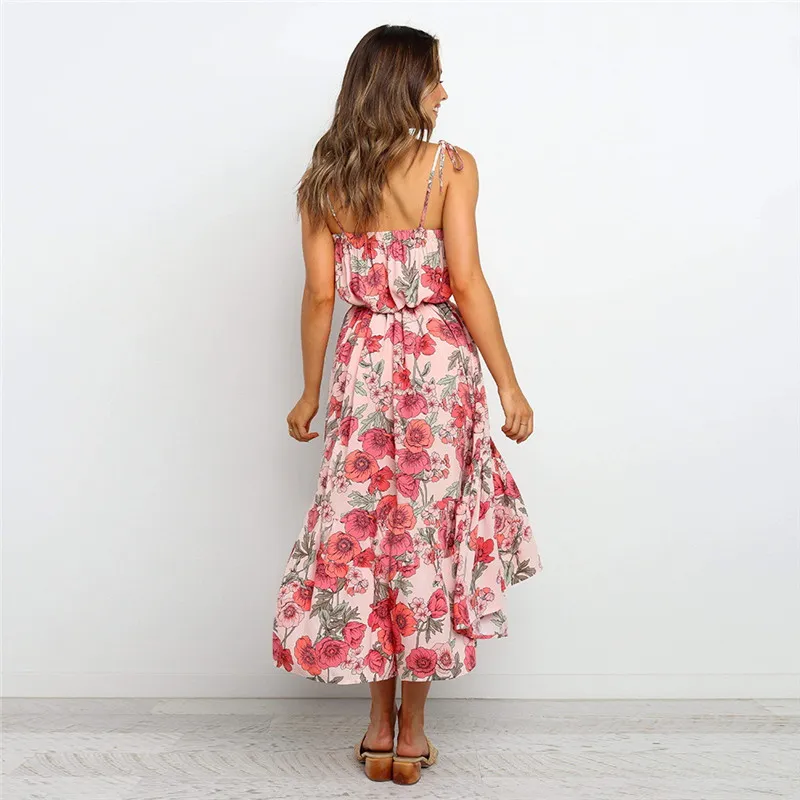 Isarose Summer Beach Robe irrégulière genou longueur imprimé floral empire bretelles robes de soirée sans manches stretch femmes mode 210422