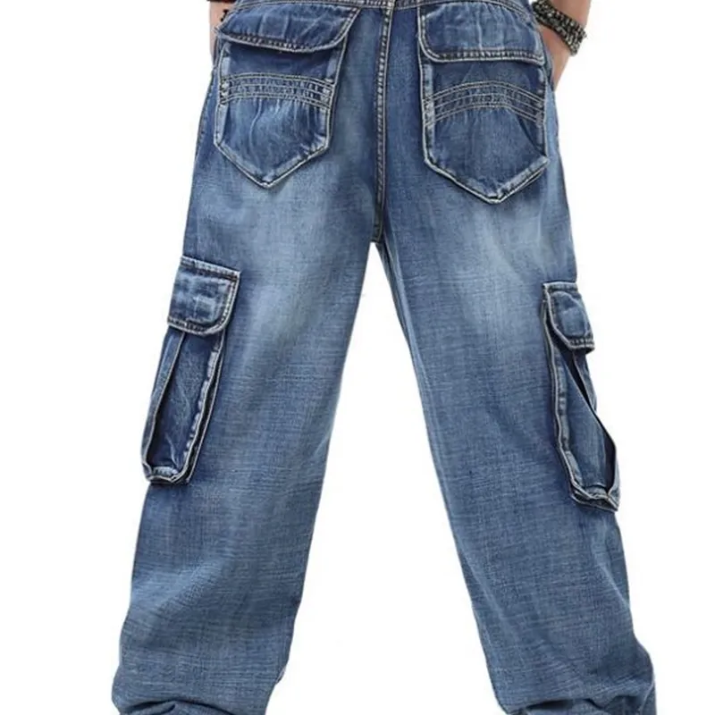 Men's Baggy Hip Hop Jeans Multi Pockets Skateboard Cargo for Men Tactical Denim Joggers Pants Plus Size 44308W