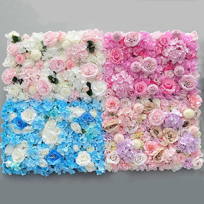 Arritificial Silk Rose Flower Wall Panels Wall Decoratie Bloemen voor bruiloft Baby shower Verjaardagsfeestje Pography achtergrond Q0826482811444