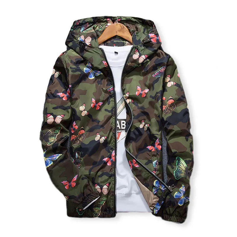 High Quality Women Windbreaker Jacket Spring Summer Camo Thin Female Camouflage Butterfly Windbreaker Coats Hooded 210518