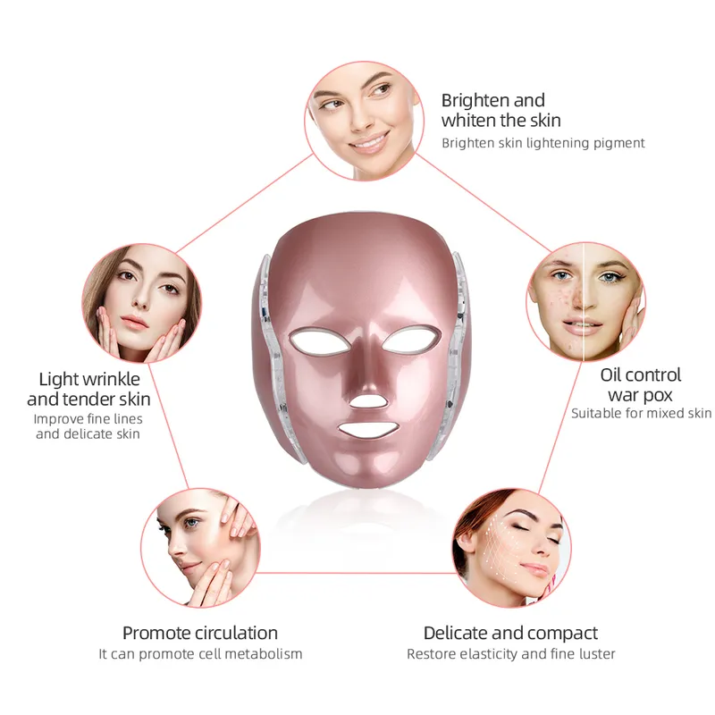 LED FACE MASK MASKER 7 Kleuren Gezichtsbehandeling met nek voor gezonde huid Verjonging Verstakking Rimpels Toning Spa Beauty 220224