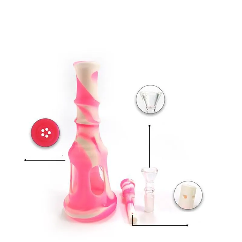 Różowy silikonowy bong szklany rura wodna 9,8 cali wysokość Pagoda Design wyjmowany z fajkami do pucharu