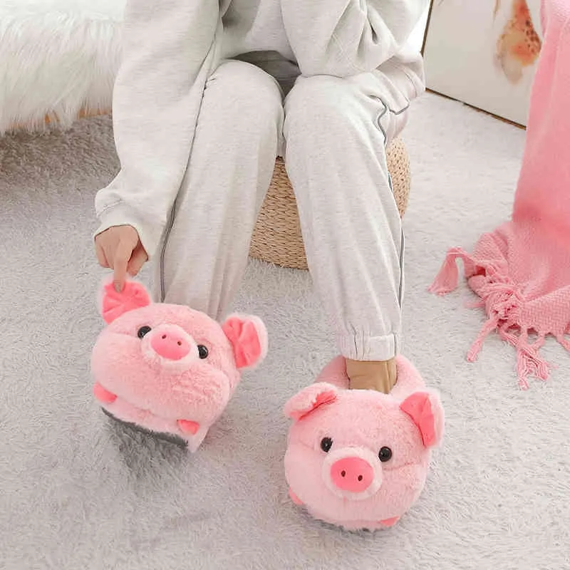 Millffy Bonito Chinelo de Porco Quente Rosa Animal Animal Inverno Casa Piglio Soft Slipper Feminino Slipper Meninas Inverno Quente Sapatos Y0406