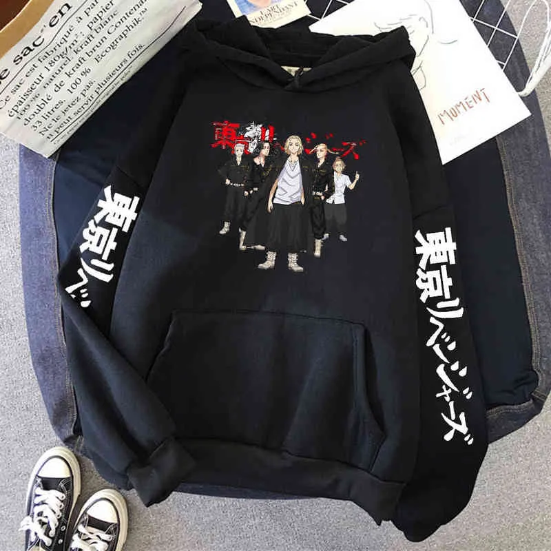 Hot Tokyo Revengers Hoodie Anime Caractère Sweat Automne Hiver Polaire Casual Pull Mode Rue Cosplay Vêtements Tops H1227