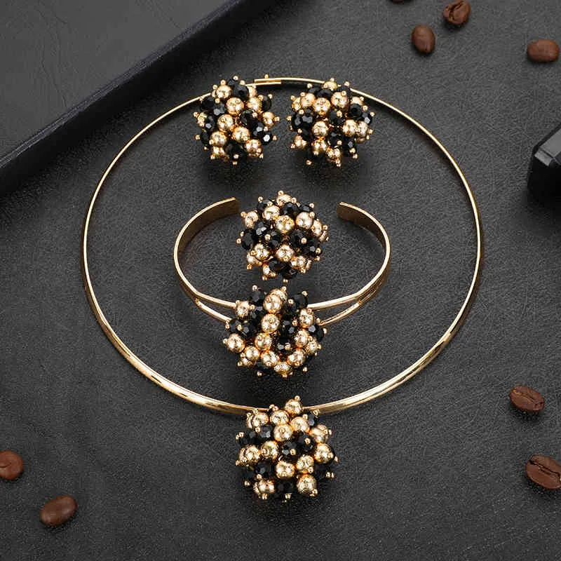 Bijoux en or de dubaï pour femmes, cadeaux de mariage africain, Bracelet, collier, boucles d'oreilles, ensembles de bagues, bijoux 16891121746701