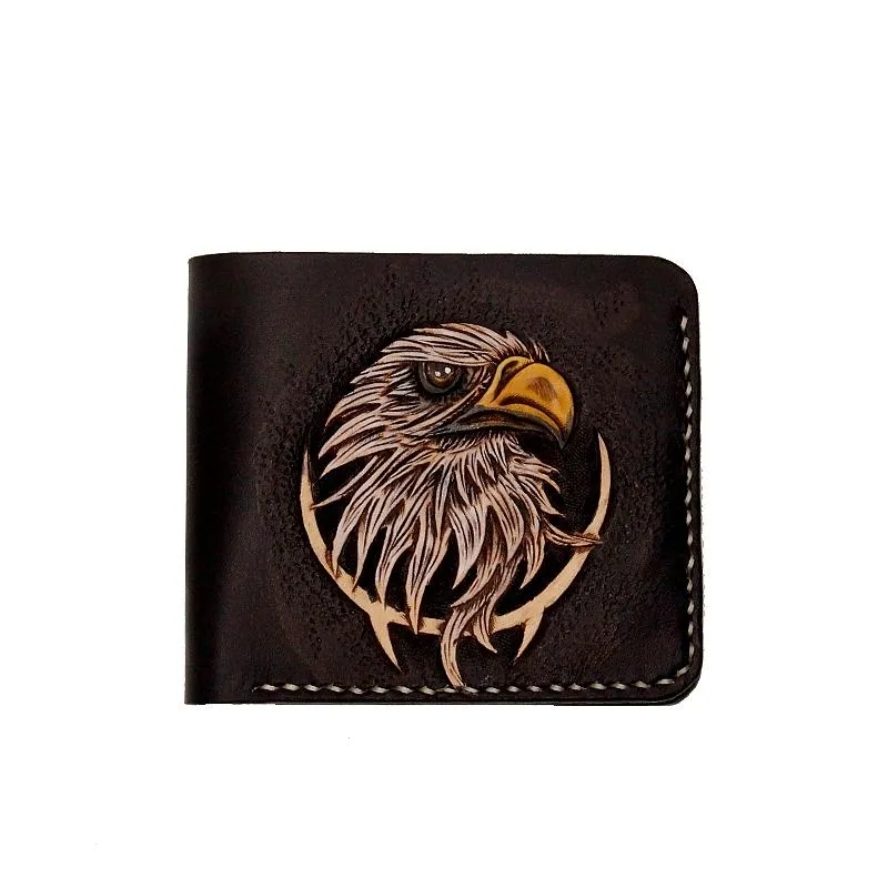 Portefeuilles faits à main à la main dans les sacs à main aigle masculins portefeuille de carte de portefeuille en cuir tanné végétal Personnalisation du cadeau de souvenir 2349