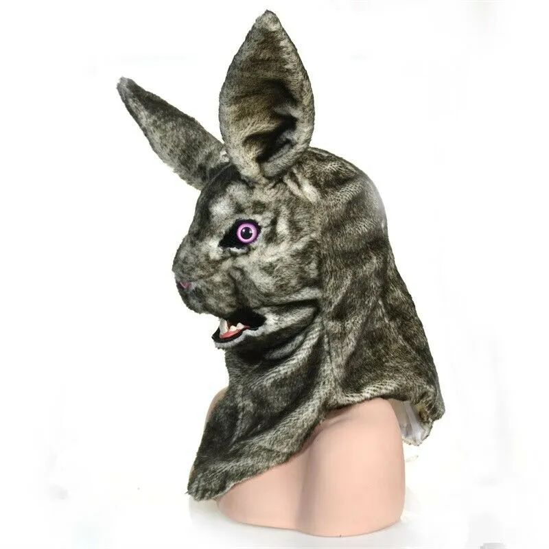 Costumes de mascotteLe costume de mascotte de lapin gris peut bouger la tête de la bouche Costume Halloween Outfit