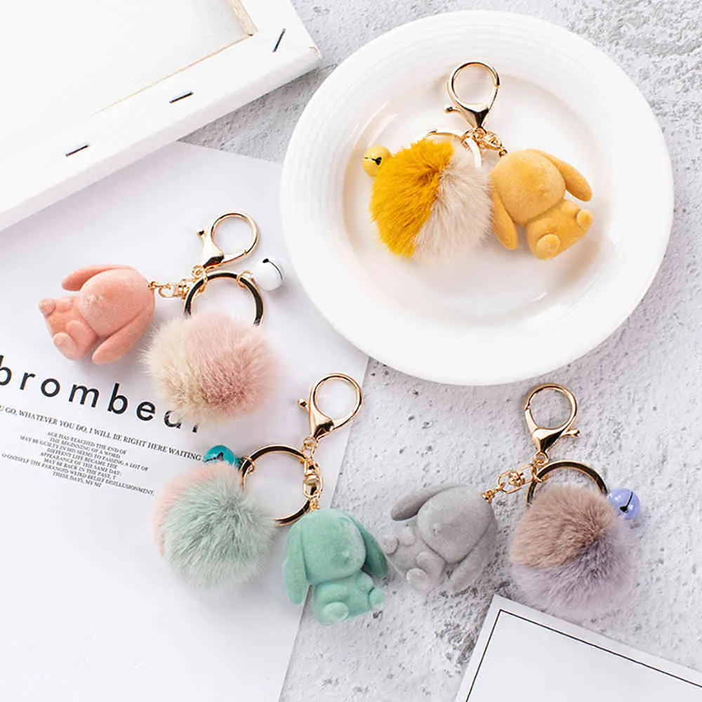 Cute Fluffy Rabbit Chain Girl Women Kawaii chain Best Gift for Friend Key Ring Holder Bag Charms Bunny Pendant Jewelry