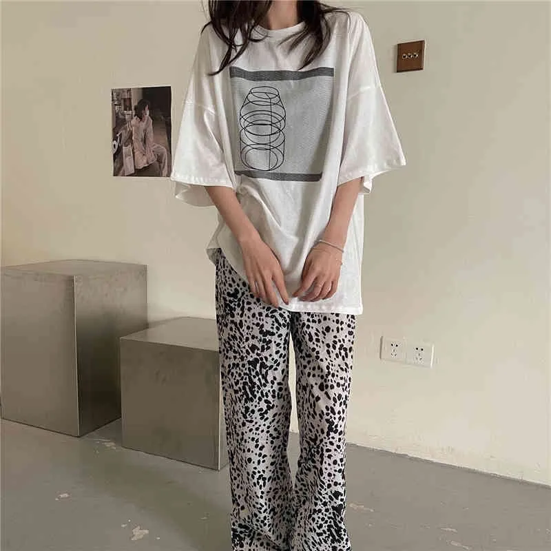 White Oversize All Match Printed Basic Girls Fashion Summer Tee Chic Short Sleeves Femme Brief Loose T-shirts 210525