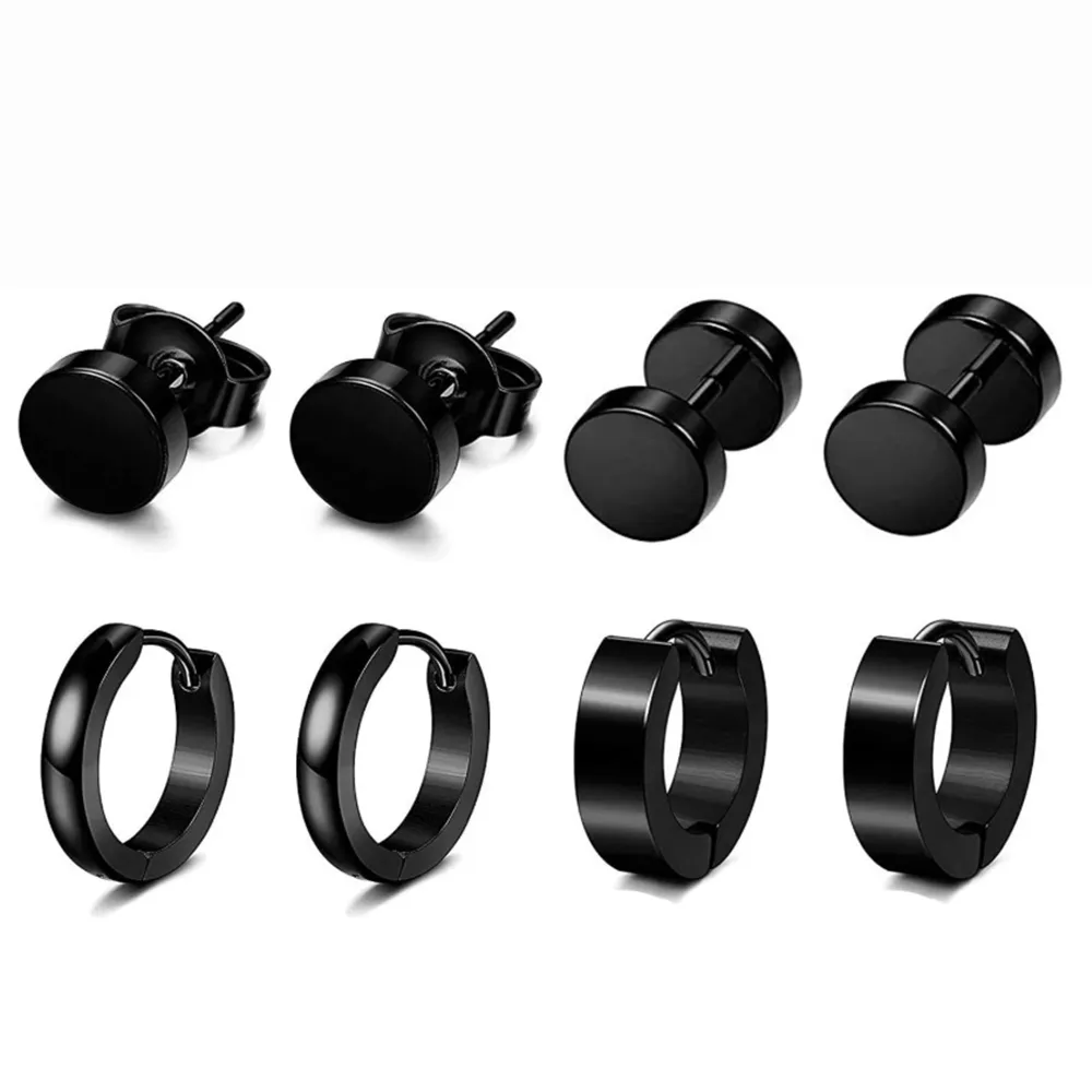 4 paia / set orecchini a cerchio in acciaio inossidabile orecchini piercing donna uomo punk gotico bilanciere palla orecchini tono argento nero