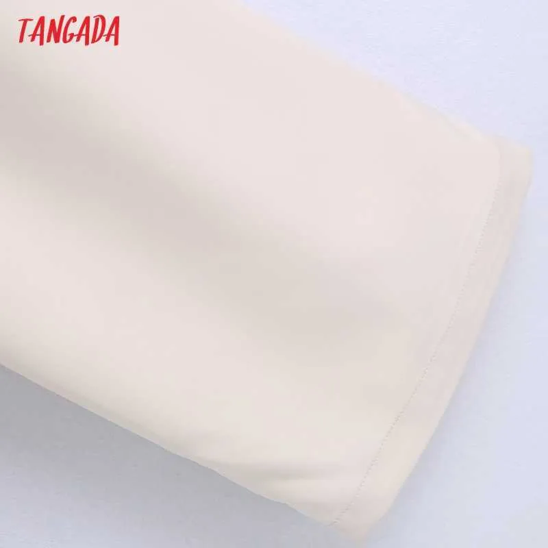 Tangada Moda Donna Elegante Beige Pantaloni da completo Pantaloni Tasche Bottoni Office Lady Pantaloni Pantalon BE707 210609