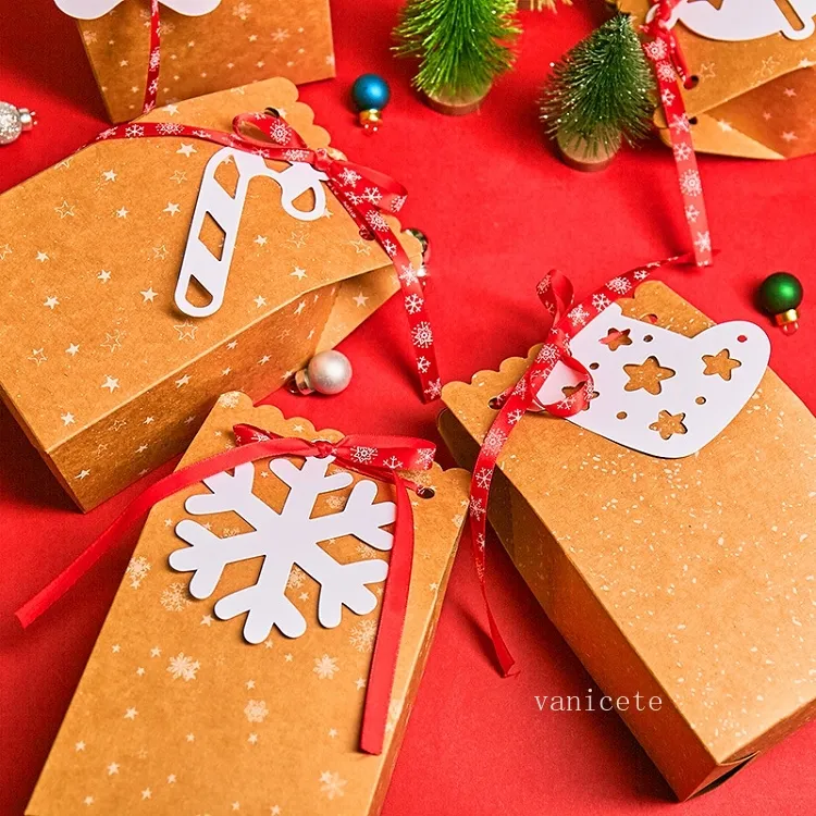 DIY Stor Kraft Paper Bag Christmas Candy Box With White Tag Ribbon Apple Presentförpackning T2i52810