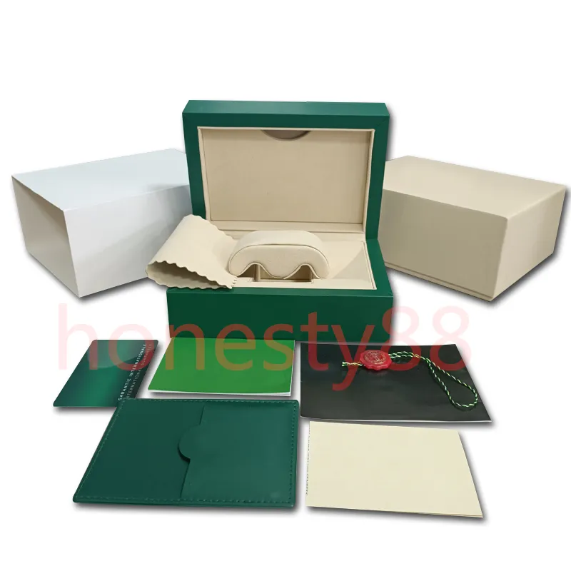 hjd Rolex Scatola orologi verdi di alta qualità Custodie Sacchetti di carta certificati Scatole originali uomini in legno Orologi da uomo Borse regalo Accessori231W
