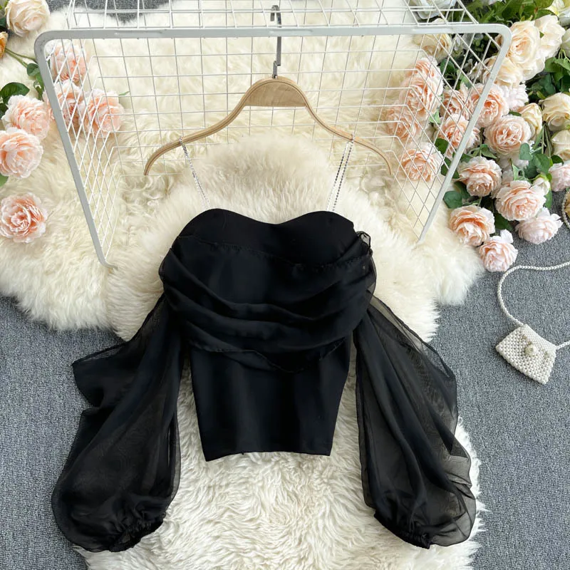 Singreiny Design Off Axelband Blus Kvinnor Sexig Backless Puff Sleeve Slim Party Topps Sommar Koreanska StreetWear Short Blouse 210419