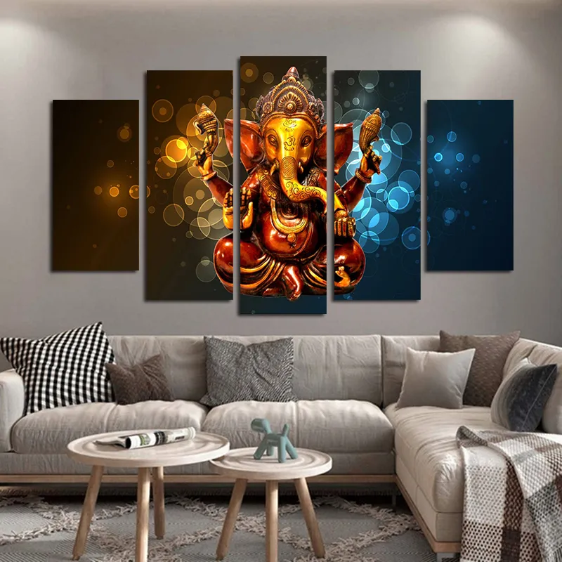 5 Pannelli Lord Ganesha Home Docor Elefante Poster E Stampe Su Tela Pittura Immagini di Arte Della Parete Soggiorno Decorazione Della Parete Buddha