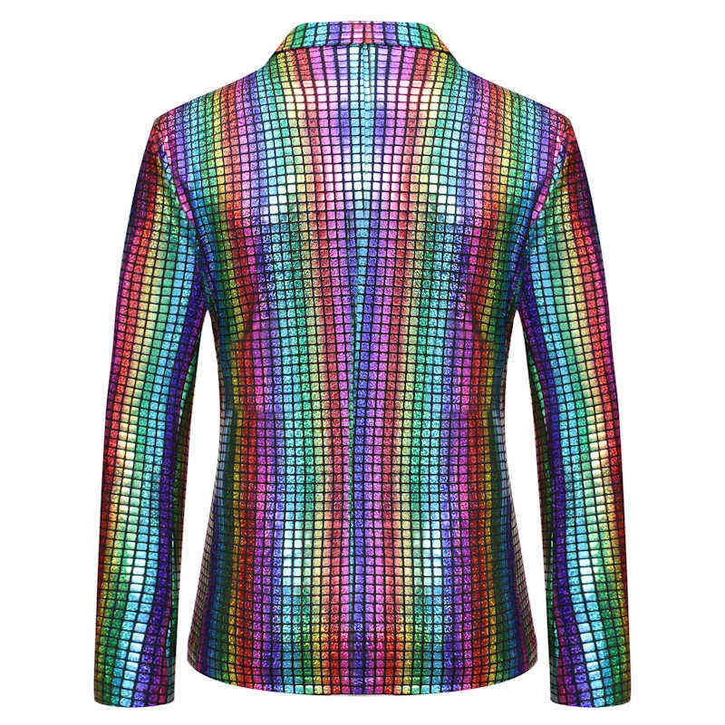 Rainbow Plaid paljett Glitter Suit Blazer Men 2022 Varumärke notched Lapel Club DJ MENS BLAZER JACCH STAGE KLÄDER FÖR SINGARE 211120278S