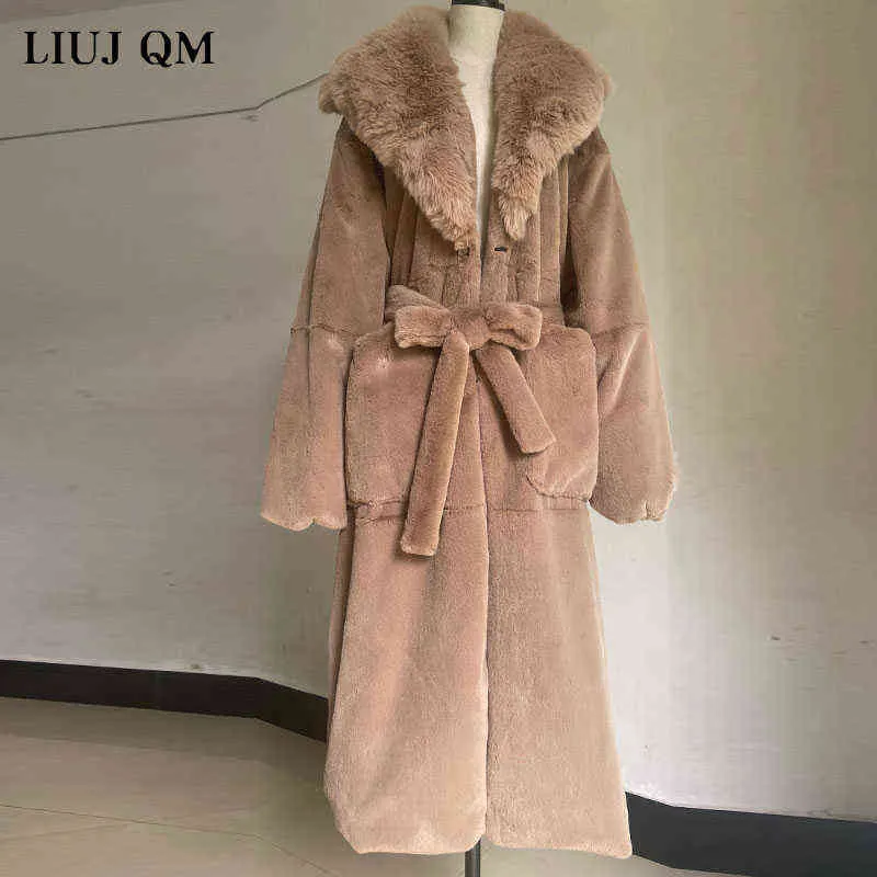 Plus Size Casaco Inverno Mulheres Espessura Quente X-Longo Faux Fur Jacket Feminino Alta Qualidade Coelho Fofo Coelho Mais Tamanho Solto Parkas 211110