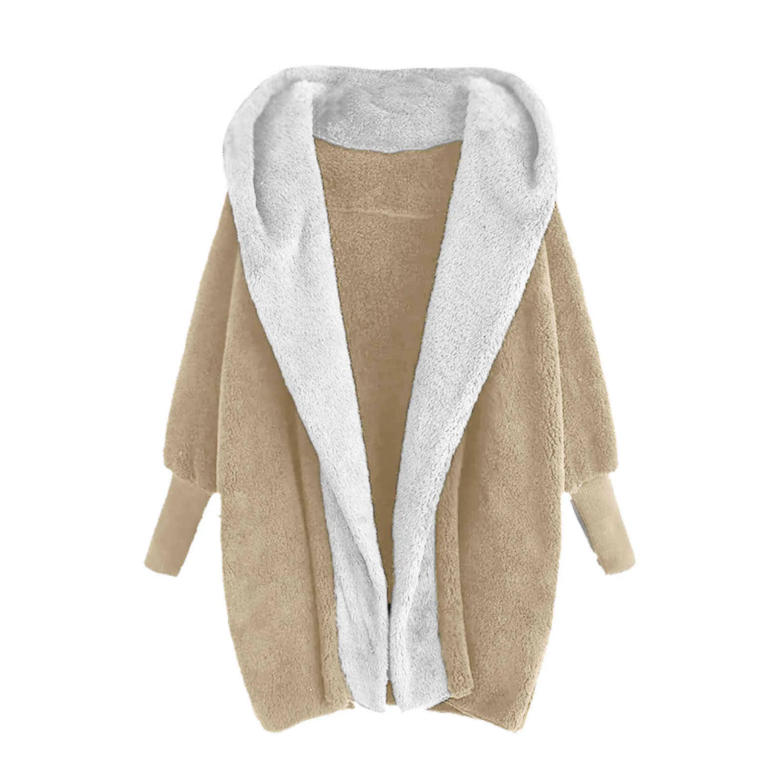 Winter Thicken Warm Wol Fleece Jassen Vrouwen Lange Mouw Fake Pur Hooded Jassen Vrouwelijke Fluffy Pluche Losse Vest Overjas 211126