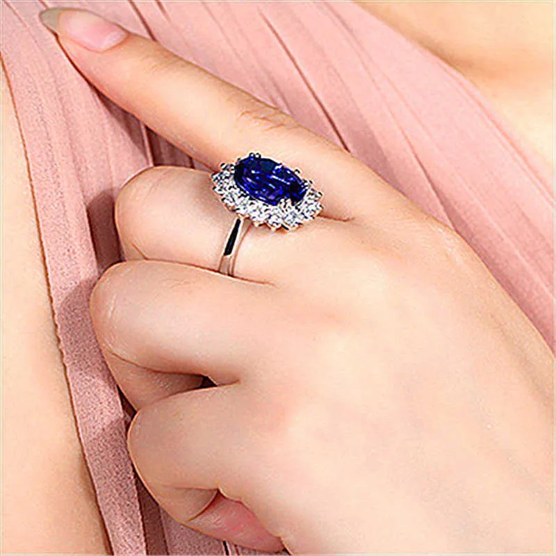 Anelli da donna Anello Crystal Princess Blue con cinturino regolabile in pietra blu Lady Cluster