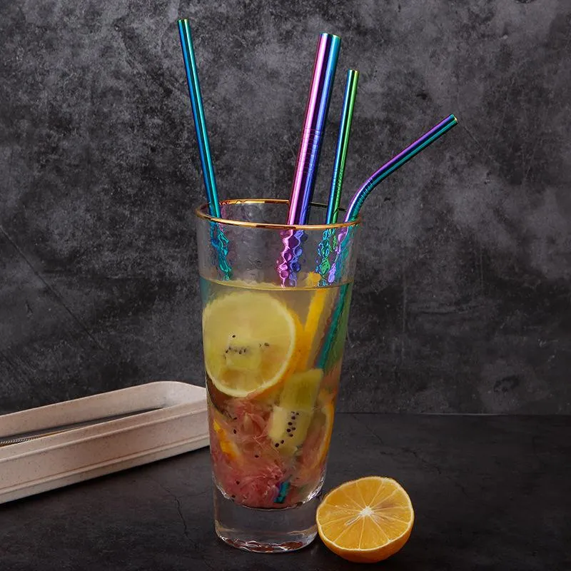 Bebida de acero inoxidable, perla, batido, burbuja, té, paja, cuchara, accesorios de barra, juegos de bebidas de Metal reutilizables coloridos, Straws255u