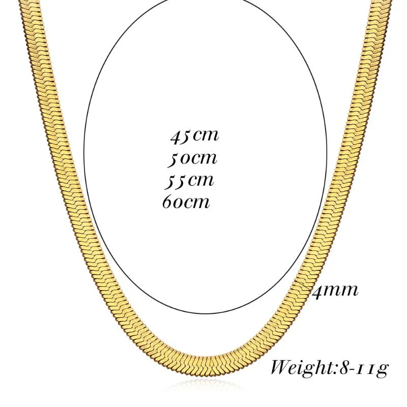 Width 4mm Stainless Steel Flat Necklace For Women Gold Filmy Snake Chain Choke Ladies Gift Jewelry Various Length Whole Chains191C