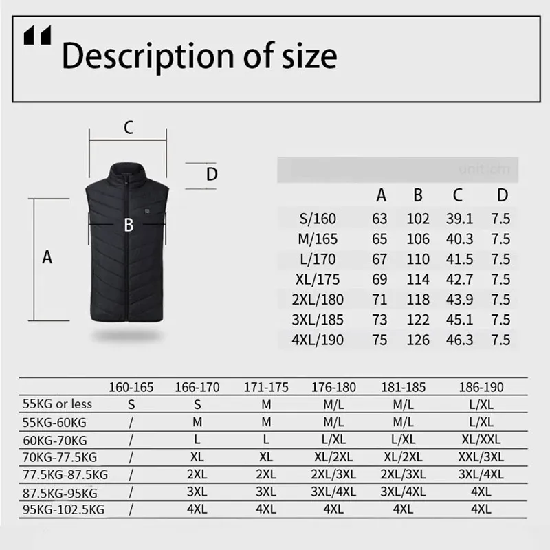 Casual Heating Waistcoat USB Electric Heated Vest Men Stand Collar Smart Men's Jacket Thermal Warm Keeping Winter Heated Jacket