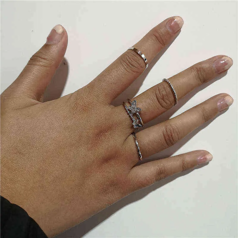 KPOP Goth Punk Geometric Minimalistisk Öppning Justerbar Metall Ring Set för Kvinnor BFF Street Grunge Estetiska Smycken Tillbehör G1125