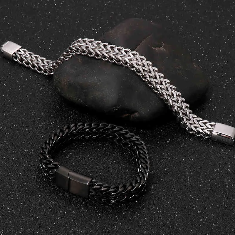 Braccialetti da uomo con catena a doppia fila da 12MM Bracciale in acciaio inossidabile a i 2021 Maniglie di arrivo con chiusura magnetica 18/20/22CM