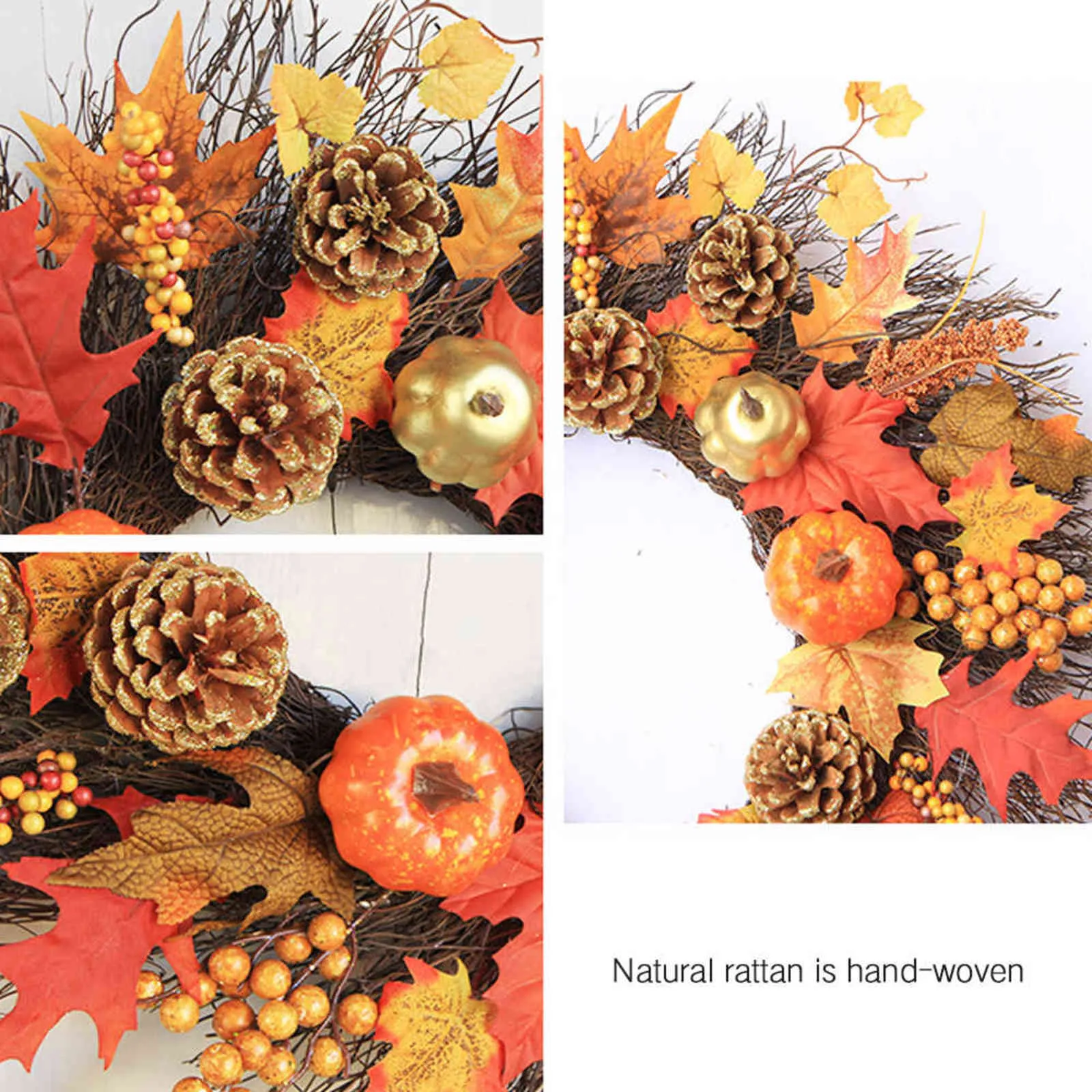 45 cm herfst krans Kerst vakantie decor thanksgiving garland raam restaurant thuis pompoen esdoorn blad decoratie krans deur 211104