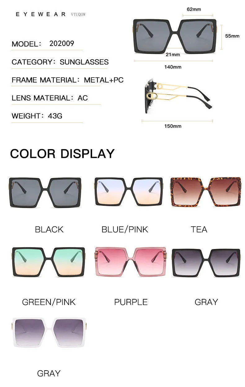 Fashion Sunglass Designer Luxury Brand Square Sunglasses Vintage Oversized 2021 Trend Female Sun Glasses Shades For Women5702990