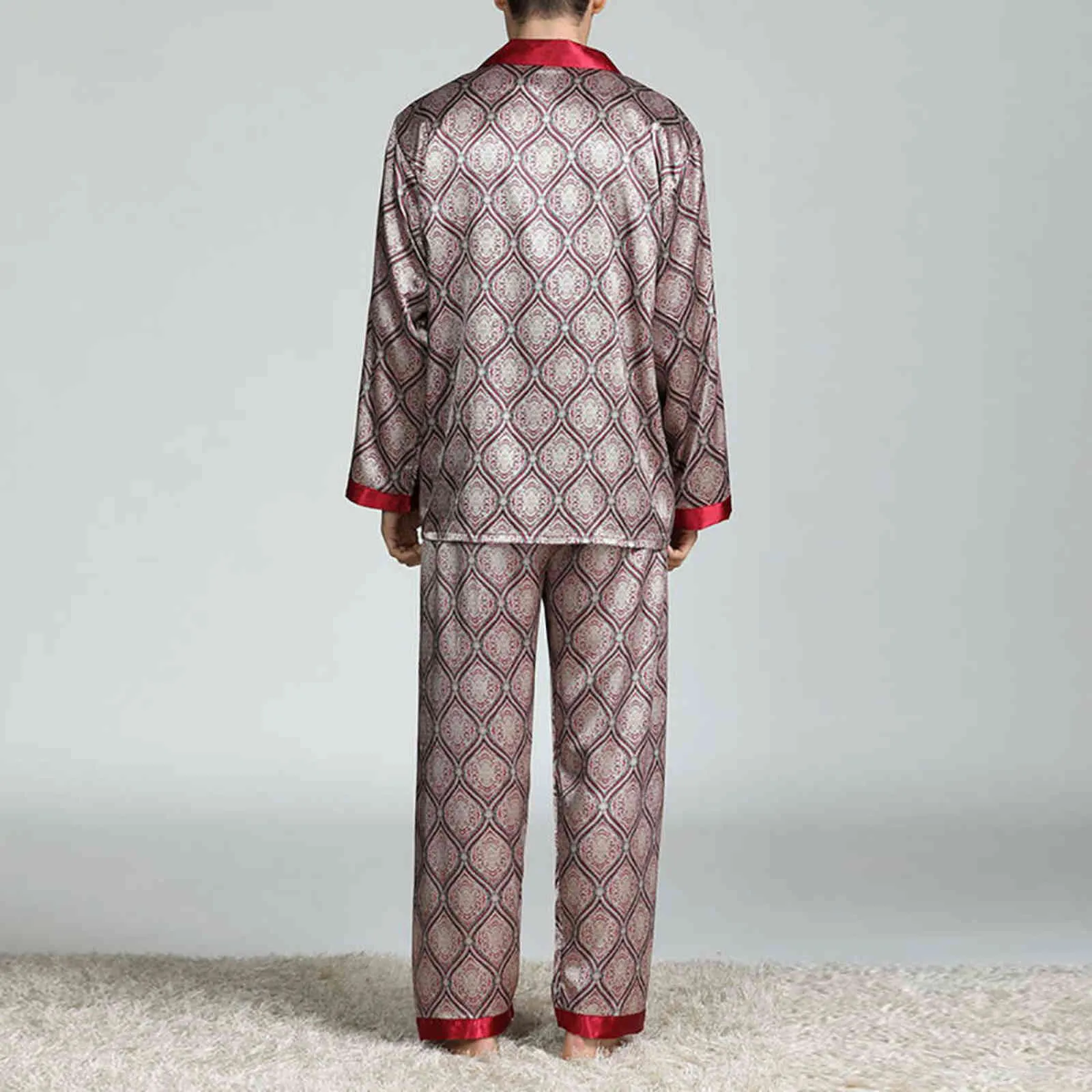 Loozykit mens fläck silke pyjama sätter pyjamas män sleepwear modern stil silke nattgong hem manlig satin mjuk mysig sömn bär 211111